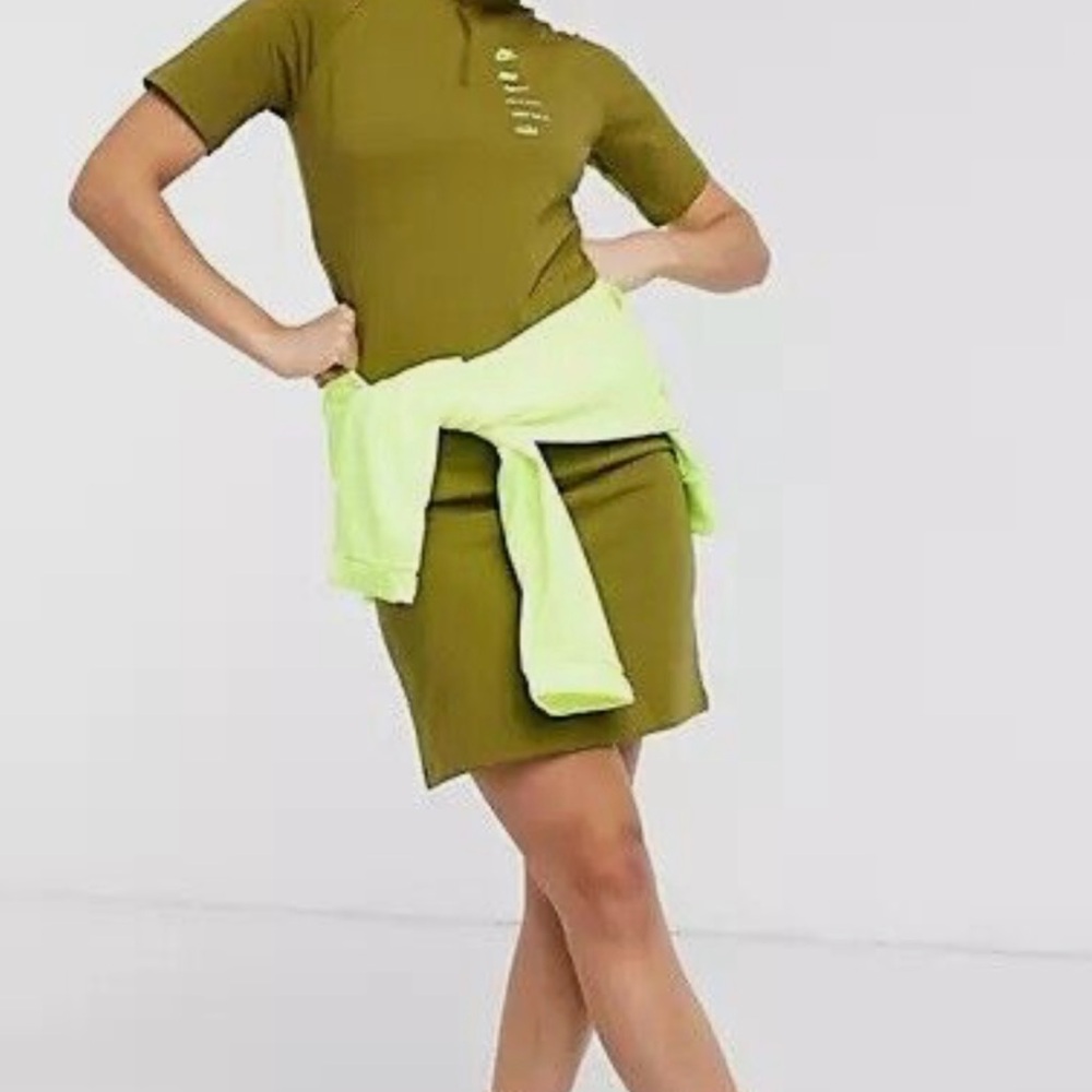 Nike Womens Sportswear Swoosh Dress Olive Flak/Volt-Size M - Picture 3 of 8